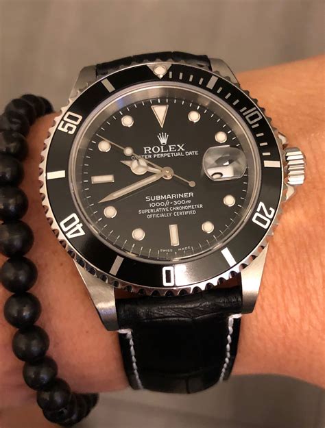 rolex submariner with black leather strap|Rolex Submariner rubber strap price.